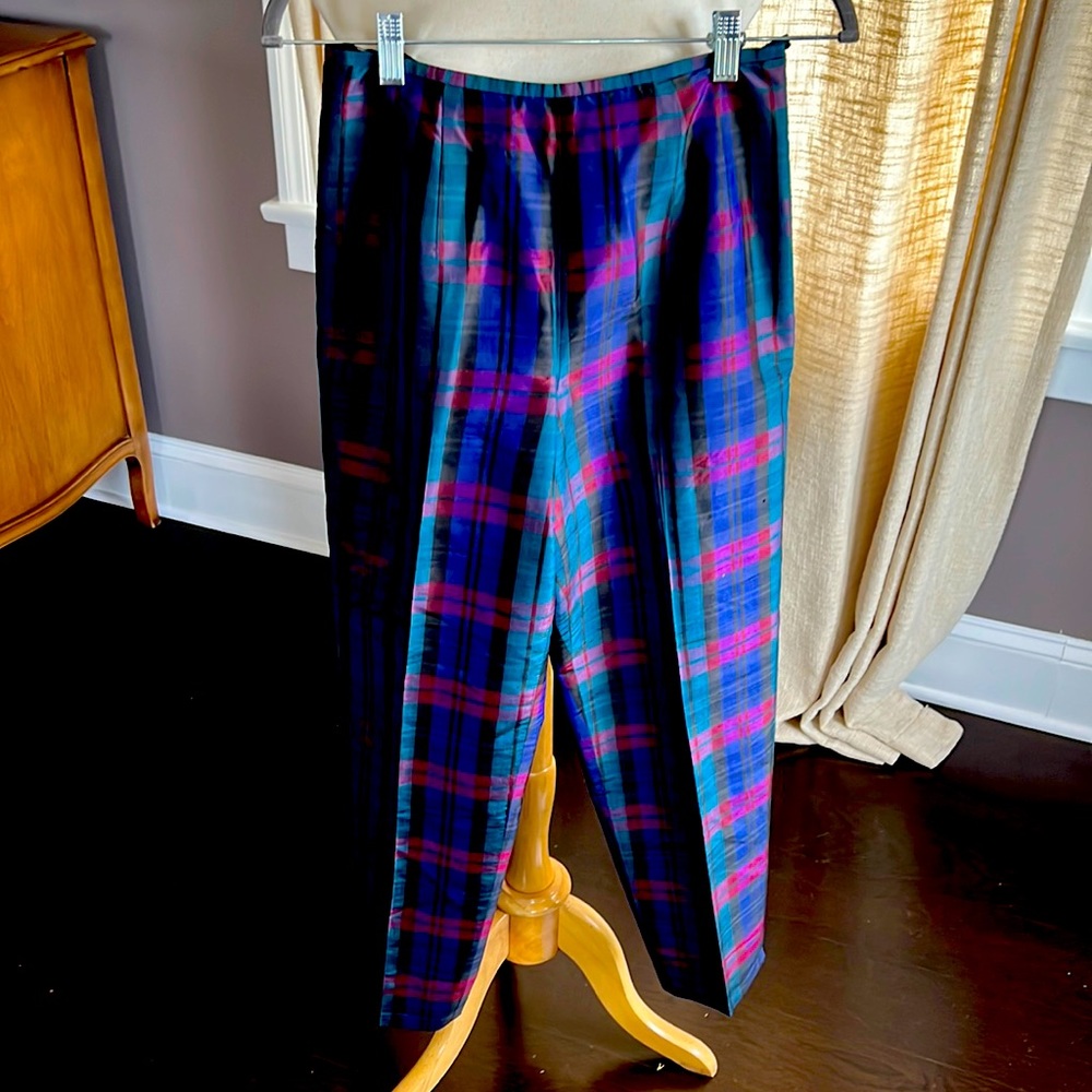 Talbots silk plaid cropped pants, size 4